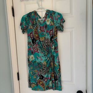 Cutest , fake tie front, teal dress. Lightweight, wrinkle proof. Resort ready. S